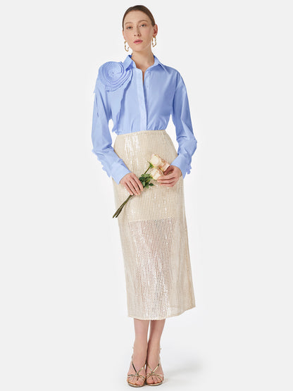 Three-dimensional Pleated Floral Cotton Shirt