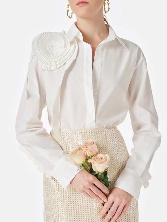 Three-dimensional Pleated Floral Cotton Shirt