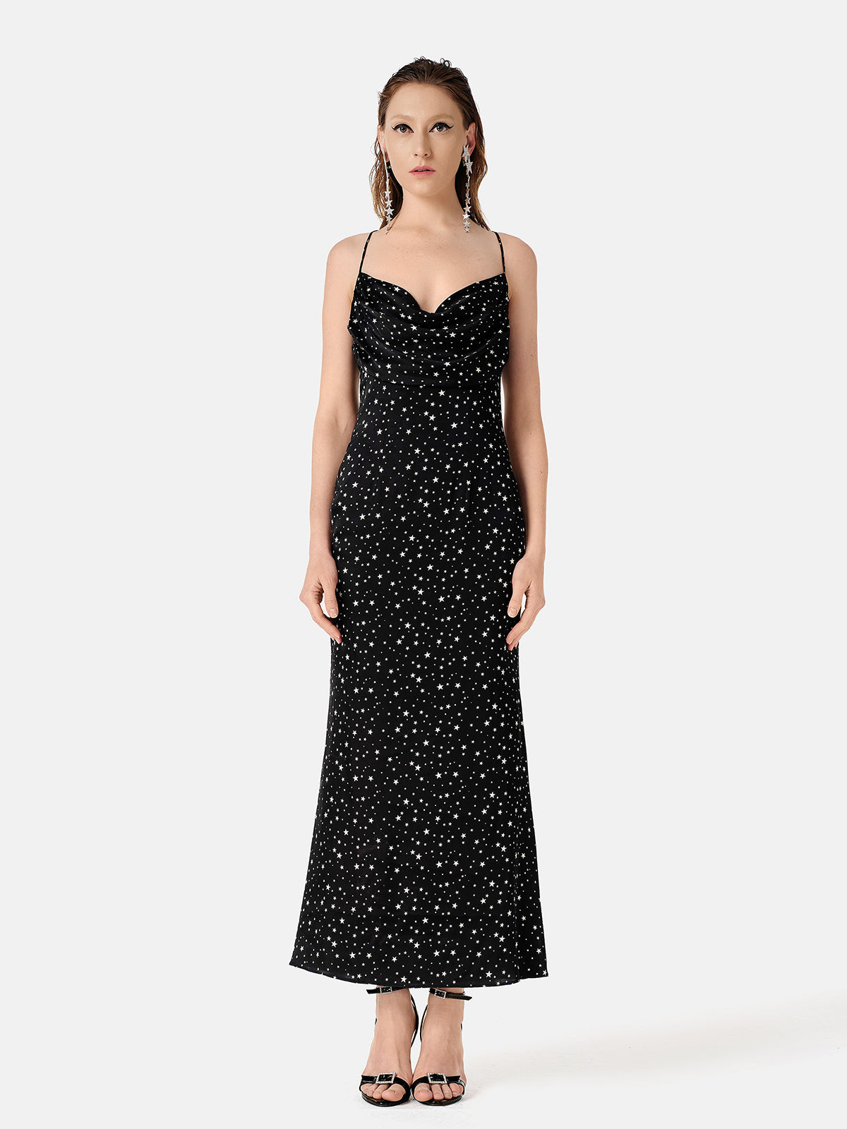 Galaxy Print V-neck Midi Dress