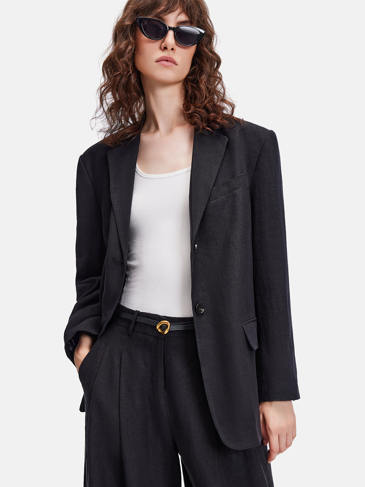 Linen Blend Minimalist Blazer