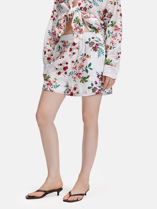 Embroidered Floral Loose Thin Shorts