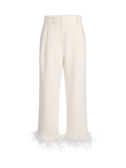 High-Waist Feather Trim Pants