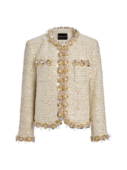 Sequin Trimmed French Tweed Short Jacket