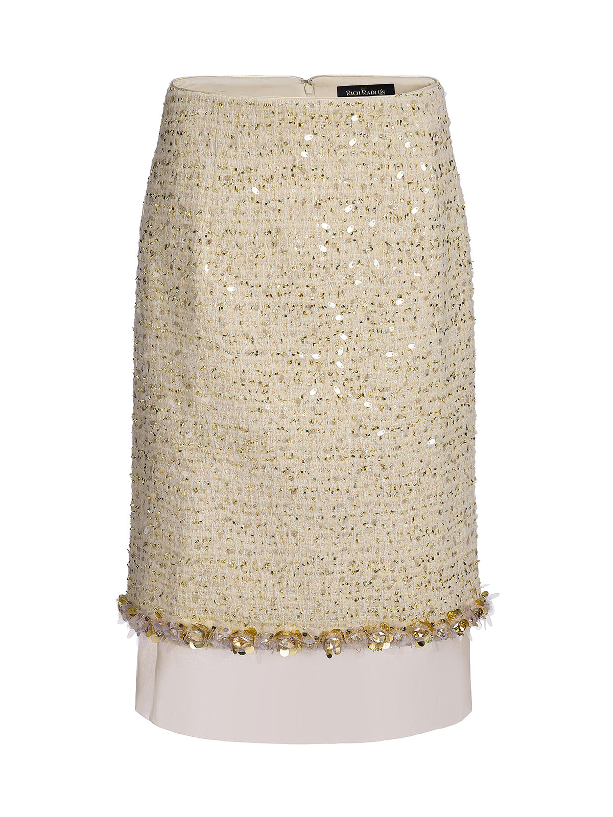 Sequin Trimmed French Mesh-Hem Design Skirt