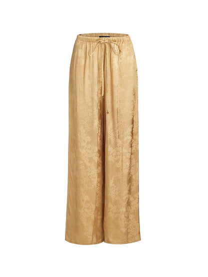 Final Sale | Gold Jacquard Wide Elastic Waist Pants