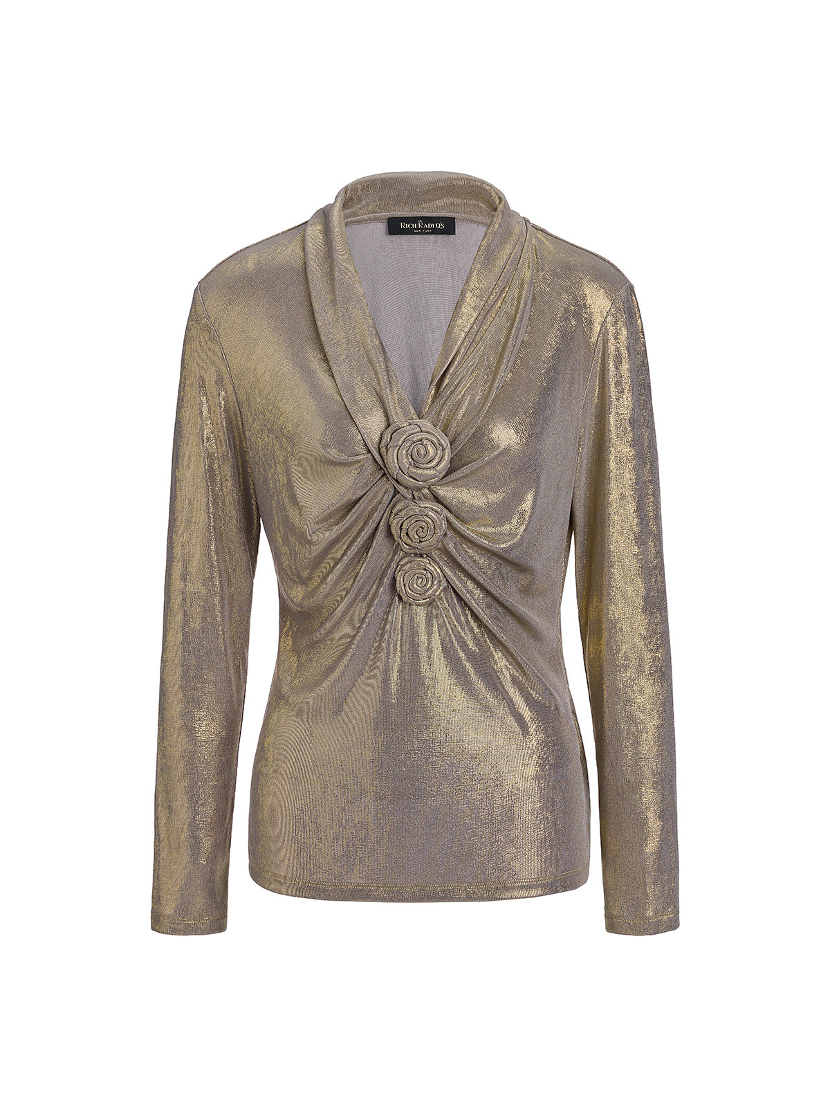 Elegant Rose Pleated V-neck Top