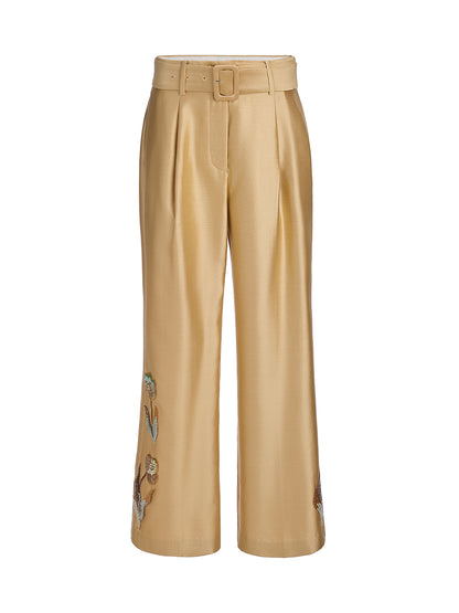 Luxe Floral Sequin Straight-Leg Pants