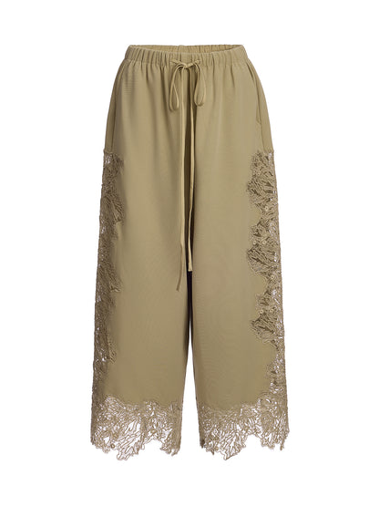 Elegant Lace-Trim Cropped Pants