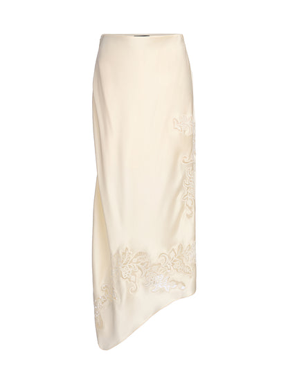 Embroidered Cutout Fitted Midi Skirt