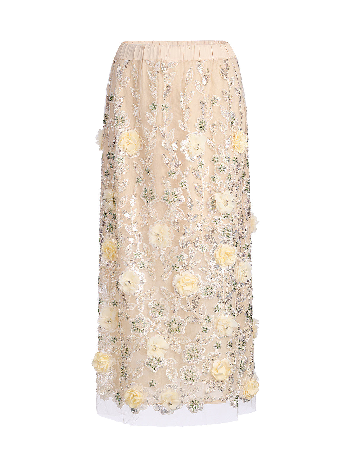 Embellished Floral Sequin Chiffon Skirt