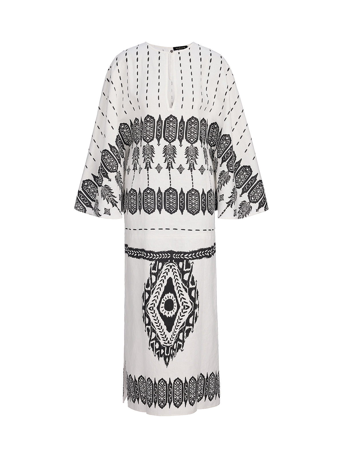 Linen Geometric Print Batwing Maxi Dress