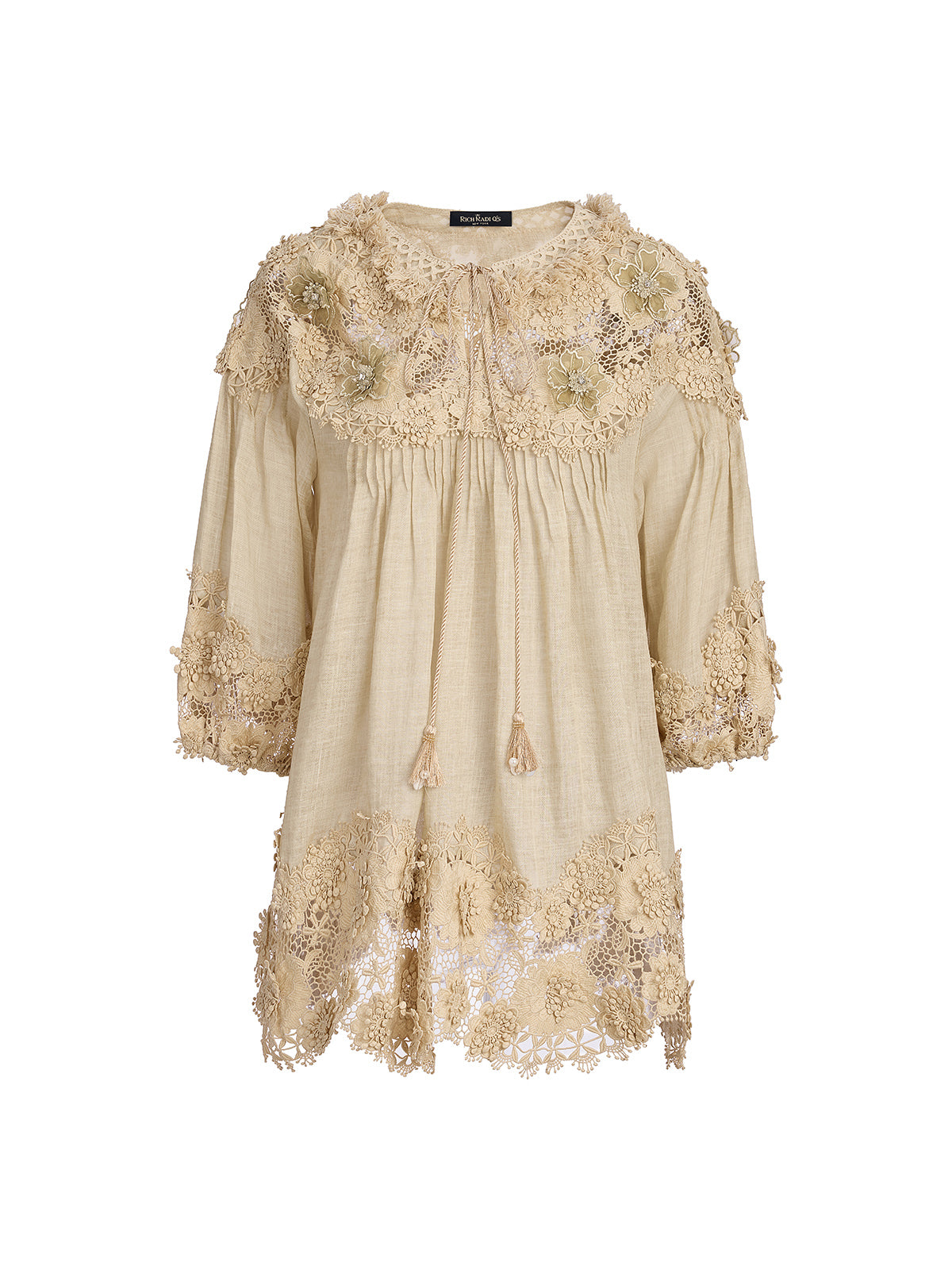 Lyocell Panelled Pleated Floral Lace Top