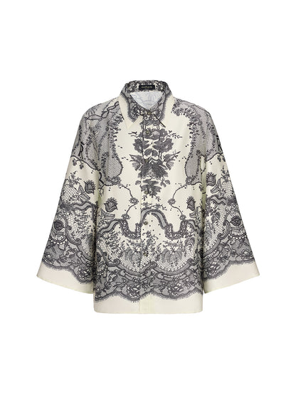 Black Eyelash Lace Turn-down Collar Shirt
