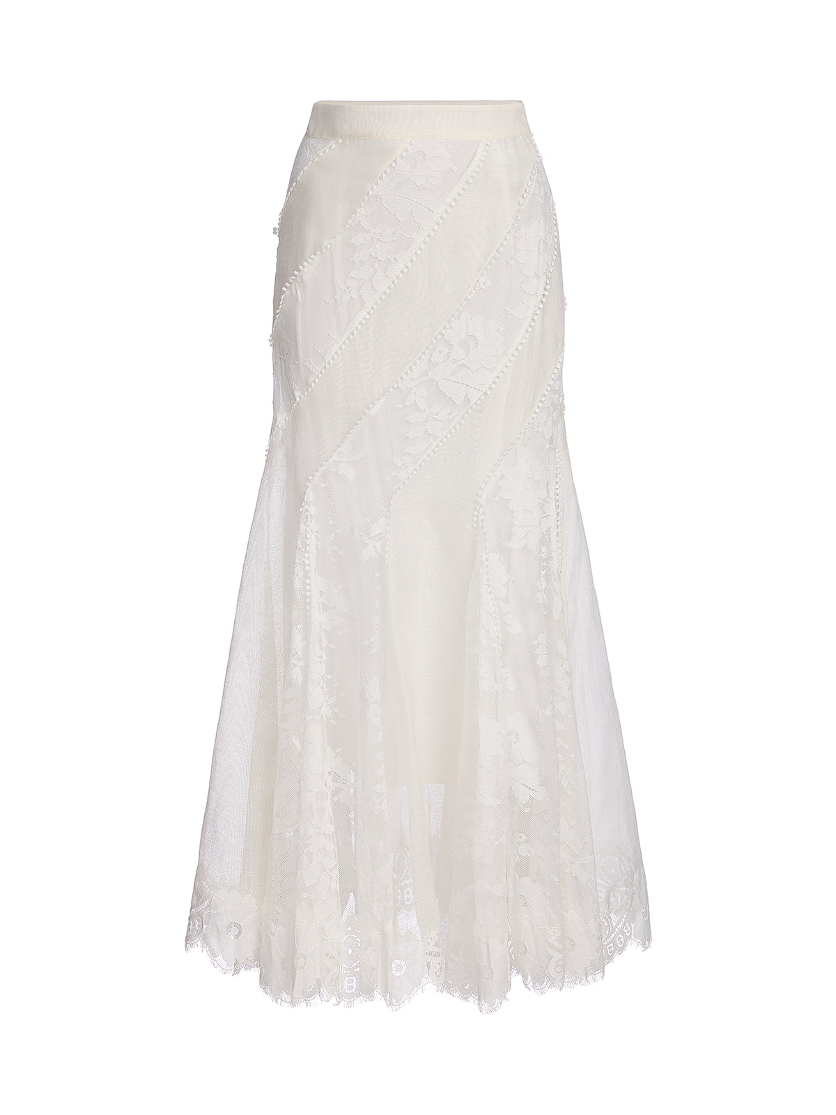Lace-Panel Silk-Linen Mermaid Skirt