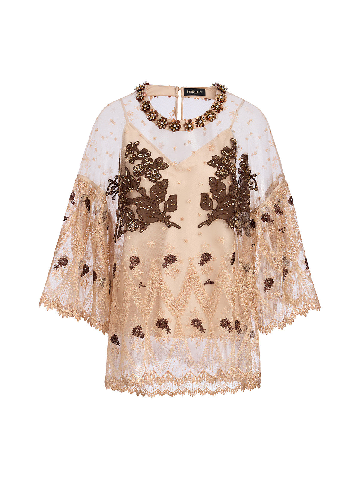 Hand-Sequined Embroidered Florals Lace Top