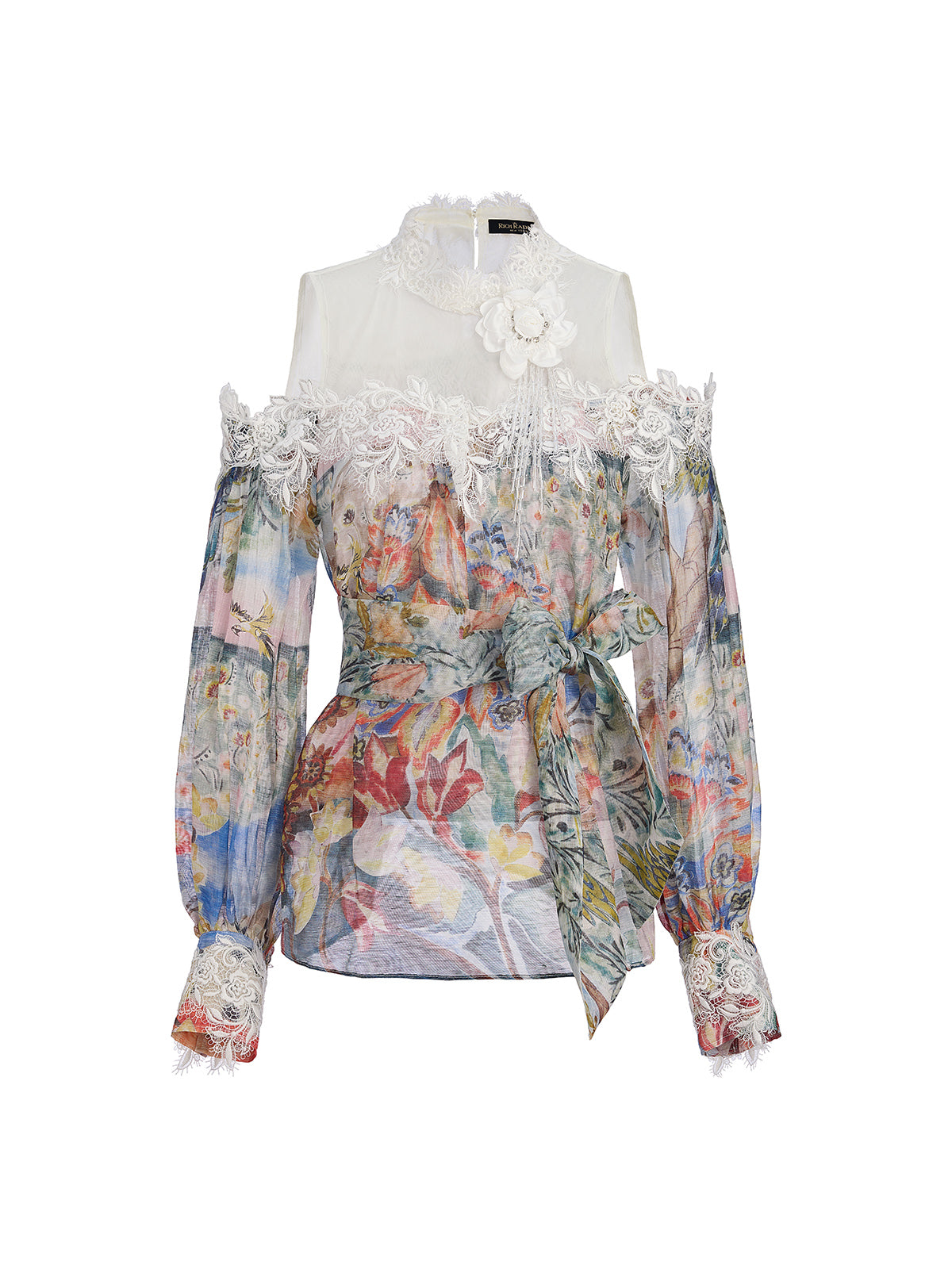 Oil Painting Print Silk-Linen Mesh Blouse