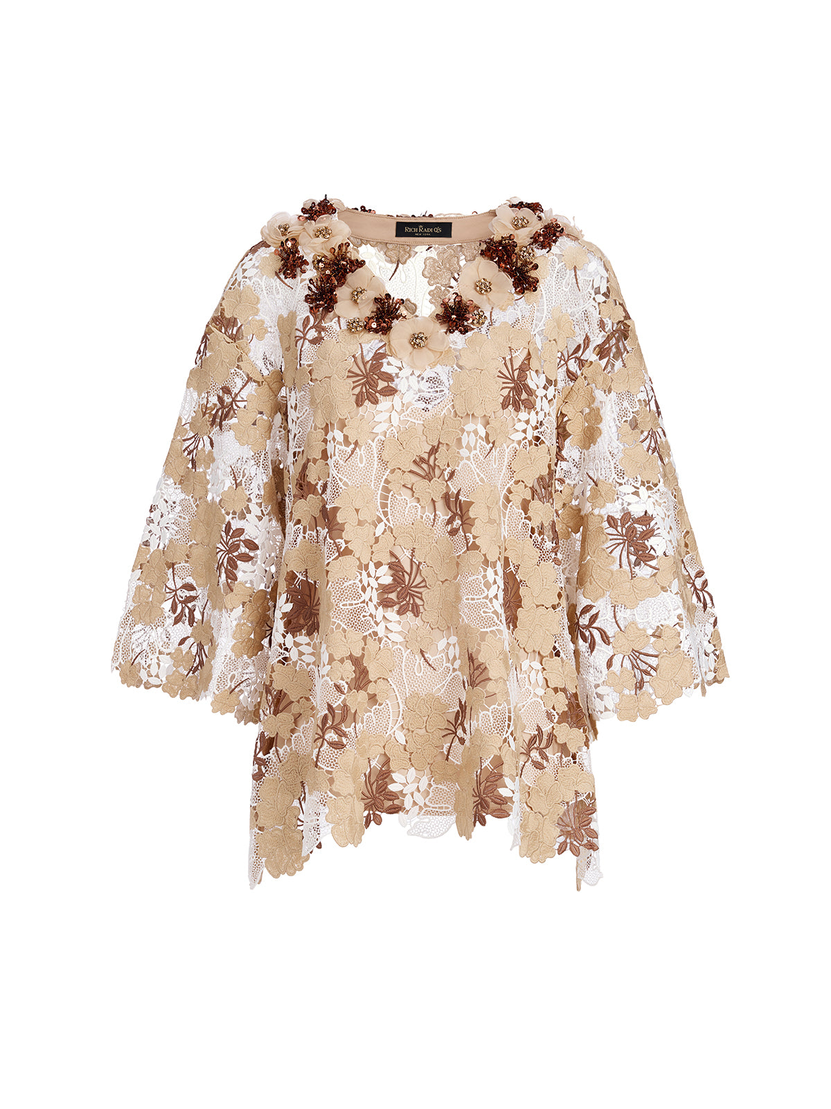 Rhinestone Embroidered Florals Lace V-Neck Top