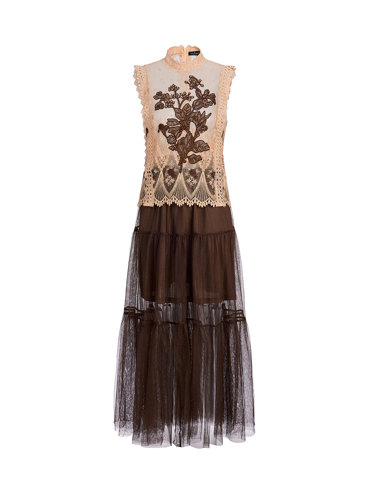 Lace Tulle Appliqué Beaded Sleeveless Dress