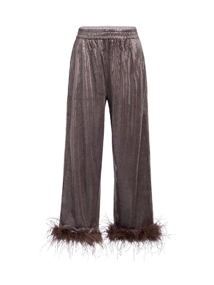 Hand-Sewn Feather Detachable Elastic Waist Pants