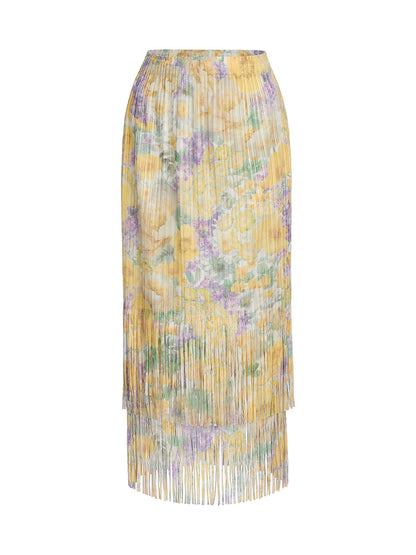 Elegant Floral Pleated Fringe Skirt