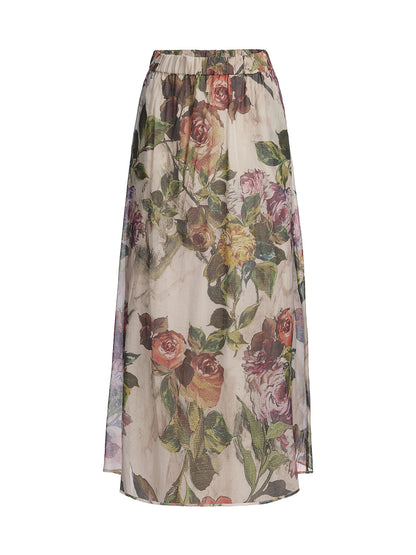 Classical Romantic Print Silk Skirt