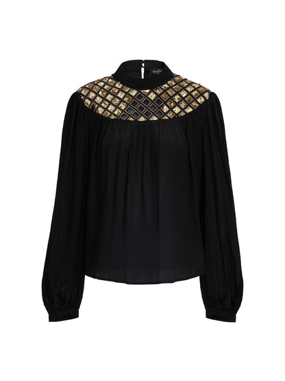 Chiffon Sequin Stand Collar Blouse