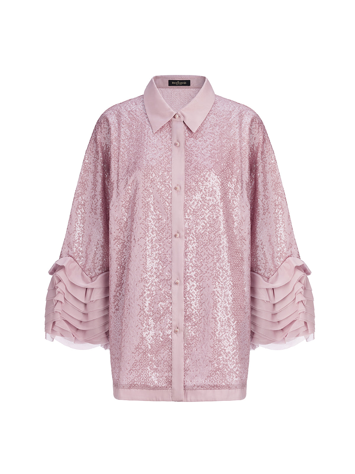 Luxe Ruffled Sequin Pleated Shirt