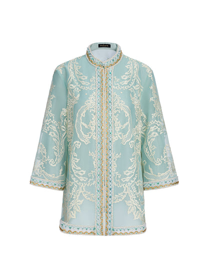 Organza Embroidered Mint Jacket