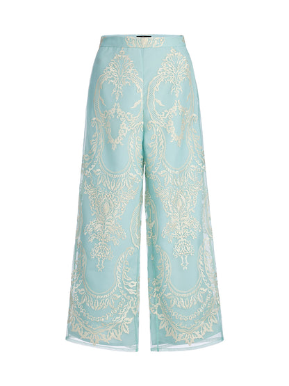 Organza Embroidered Mint Cropped Pants