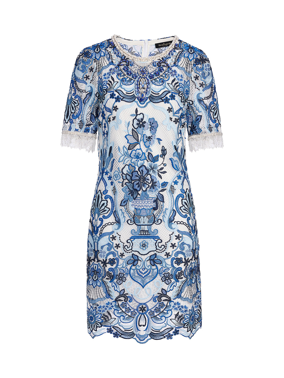 Guipure Lace Hand-Applied Crystals Mini Dress