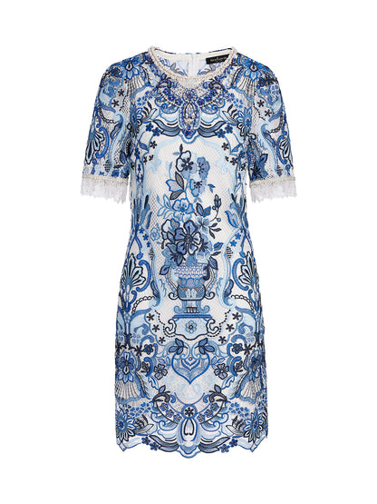 Guipure Lace Hand-Applied Crystals Mini Dress