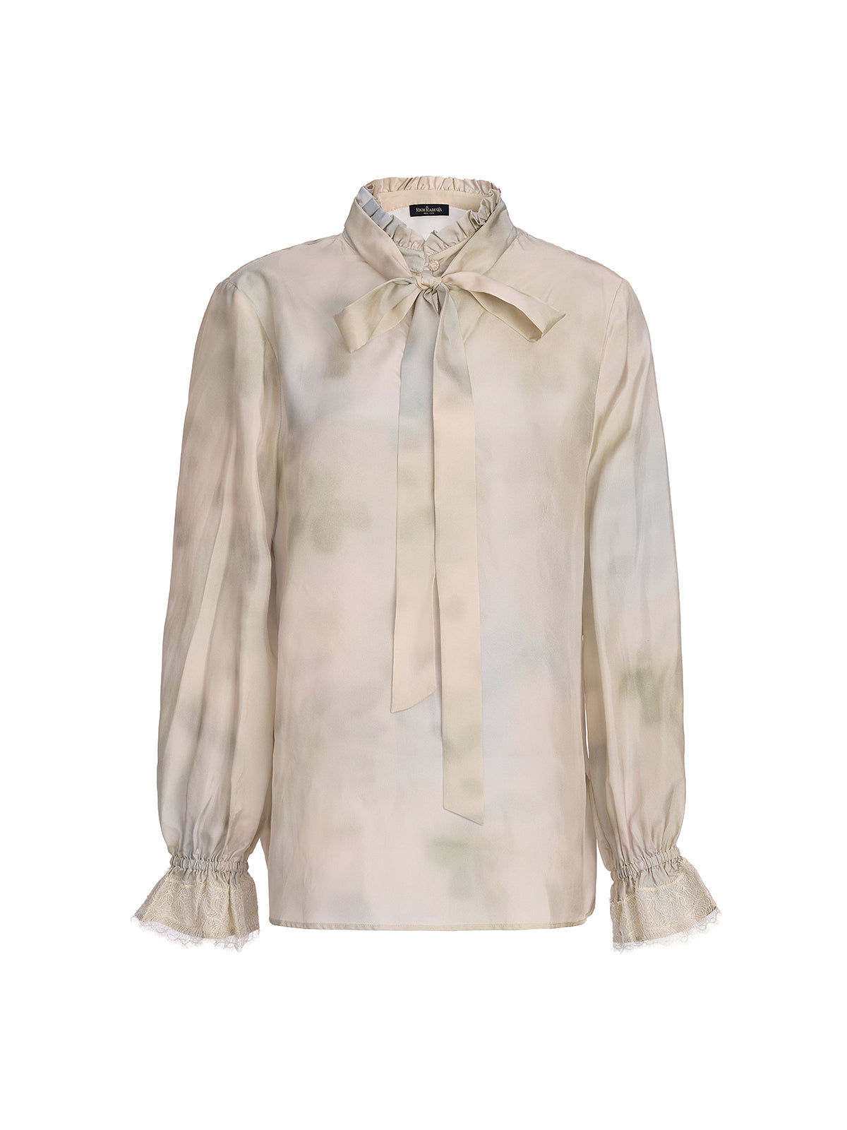 Impressionist Floral Silk Tie-Neck Blouse