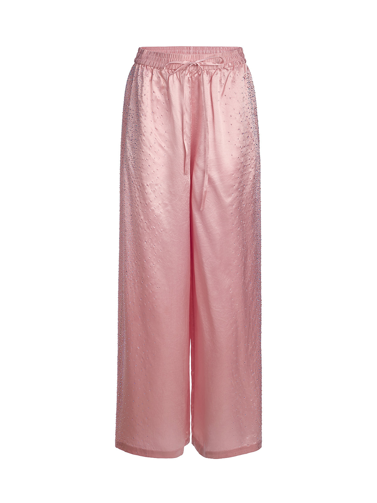 Crystal-Embellished Stretch Waistband Wide-Leg Pants