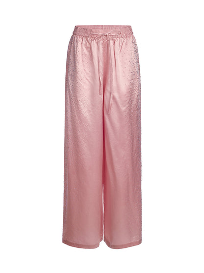 Crystal-Embellished Stretch Waistband Wide-Leg Pants