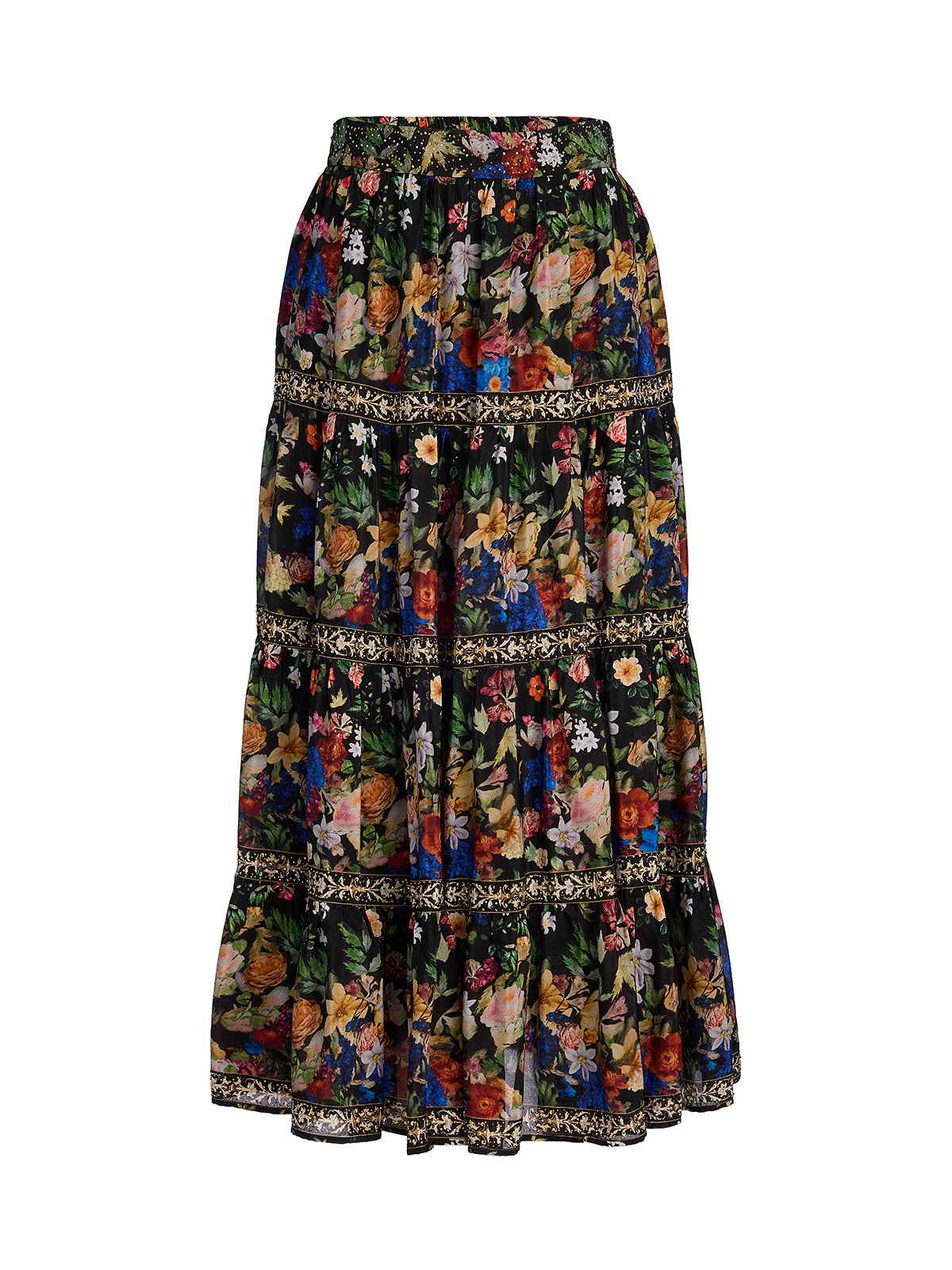 100% Silk Printed Rhinestone Skirt