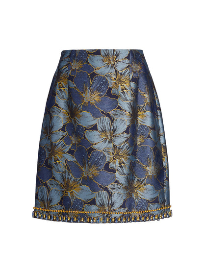 Hand-Sewn Crystal Jacquard A-Line Mini Skirt