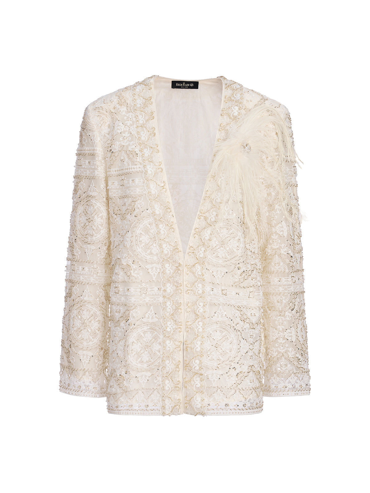 Intricately Embroidered Sequin Jacket (Feather Brooch Included)