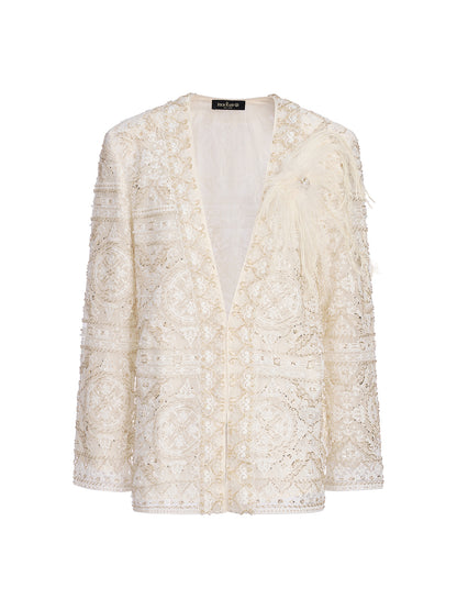 Intricately Embroidered Sequin Jacket (Feather Brooch Included)