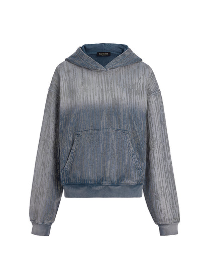 Denim-Inspired Rhinestones Cropped Hoodie