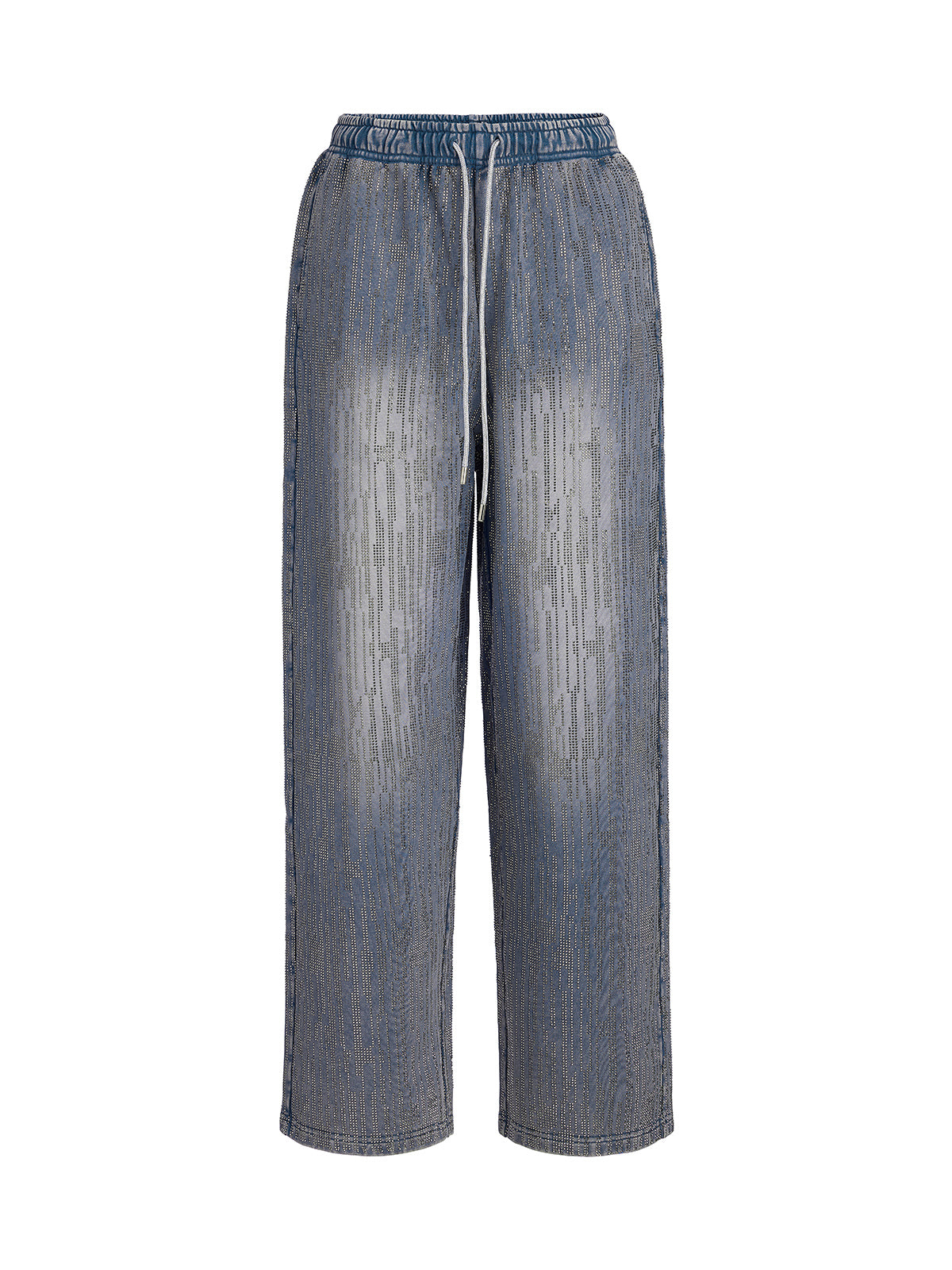 Denim-Inspired Rhinestones Embellished Sweatpants