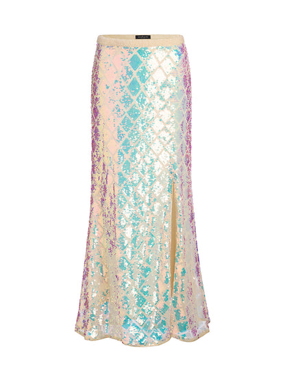 Iridescent Sequin Front-Slit Mermaid Skirt