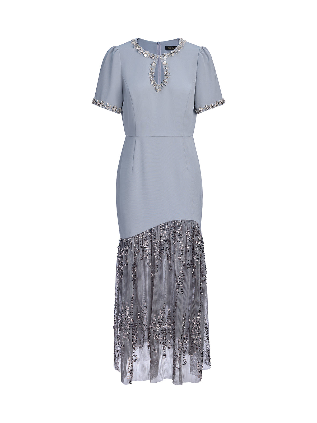 Hand-Beaded Sequin Tulle-Paneled Dress