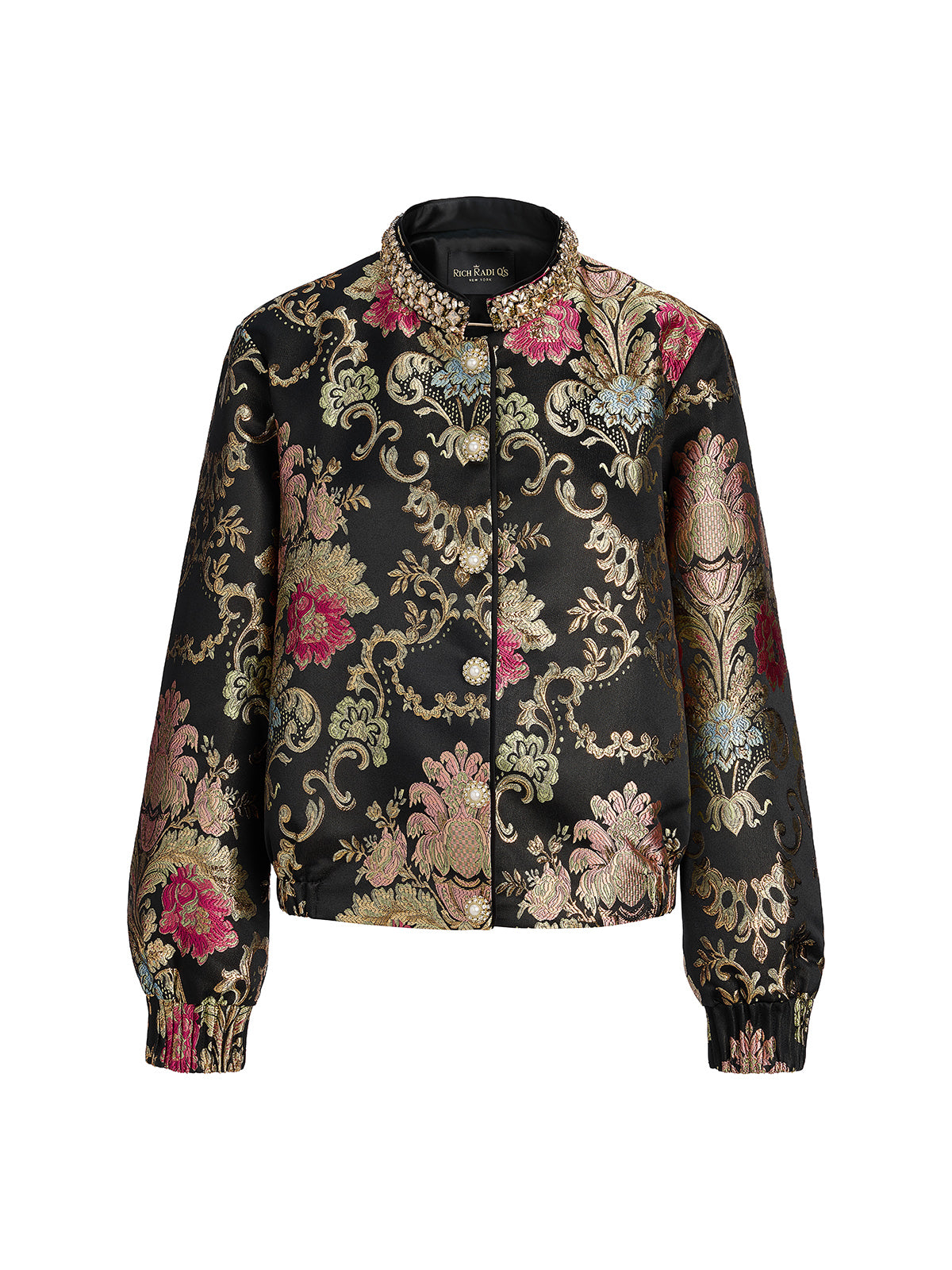 Baroque-Collar Beaded Jacquard Jacket