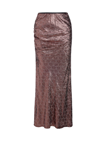Rhinestone Side Slit Fishtail Skirt