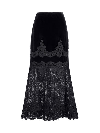 Sequin Lace Velvet Panel Fishtail Skirt