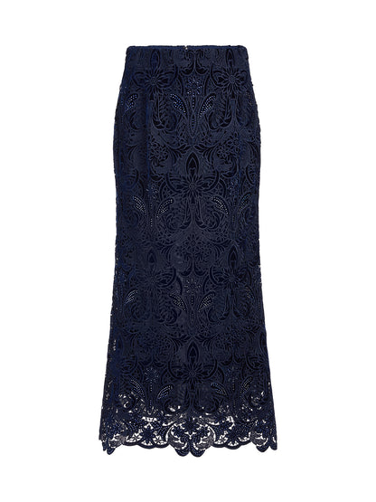 Velvet Lace Cutout Embroidered Fishtail Skirt