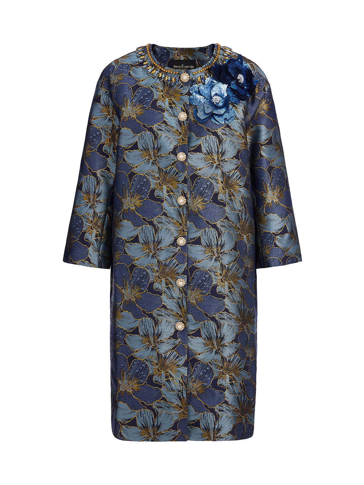 Hand-Sewn Crystal Floral Jacquard Jacket