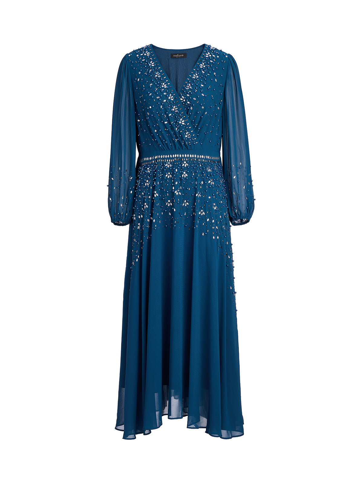 Rhinestone-Embellished Beaded Deep V Dress