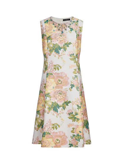 Crystal Beaded Jacquard A Line Pocket Dress
