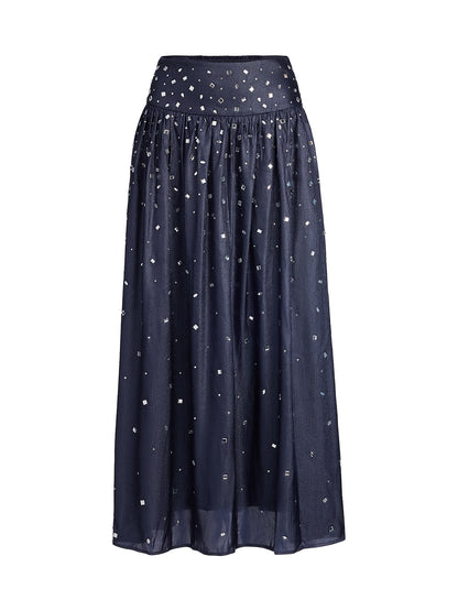 Rhinestone Satin Flare Skirt